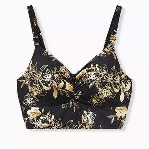 Torrid Wireless Everyday Bra Bikini Top 1X D/DD  black gold
